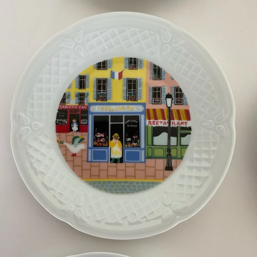 Limoges France set of Philippe Deshoulières Merchants Row Cocktail Plates NWT